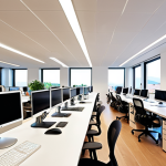 **Prompt:** A bright, modern, and minimalist administrative office in Italy, bustling with efficient digital activity. Professionals of diverse ages are seamlessly collaborating on sleek, paperless workstations, utilizing large interactive screens and advanced tablets. Sunlight streams through expansive windows, highlighting a relaxed yet highly productive atmosphere, emphasizing integration, cloud connectivity, and the absence of traditional bureaucracy. Focus on clarity, technological efficiency, and a sense of calm.