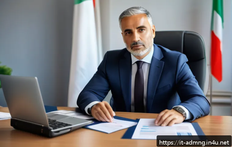 행정관리사 자격증 취득 방법 - A professional Italian public administrator in a modern office environment, wearing formal business ...