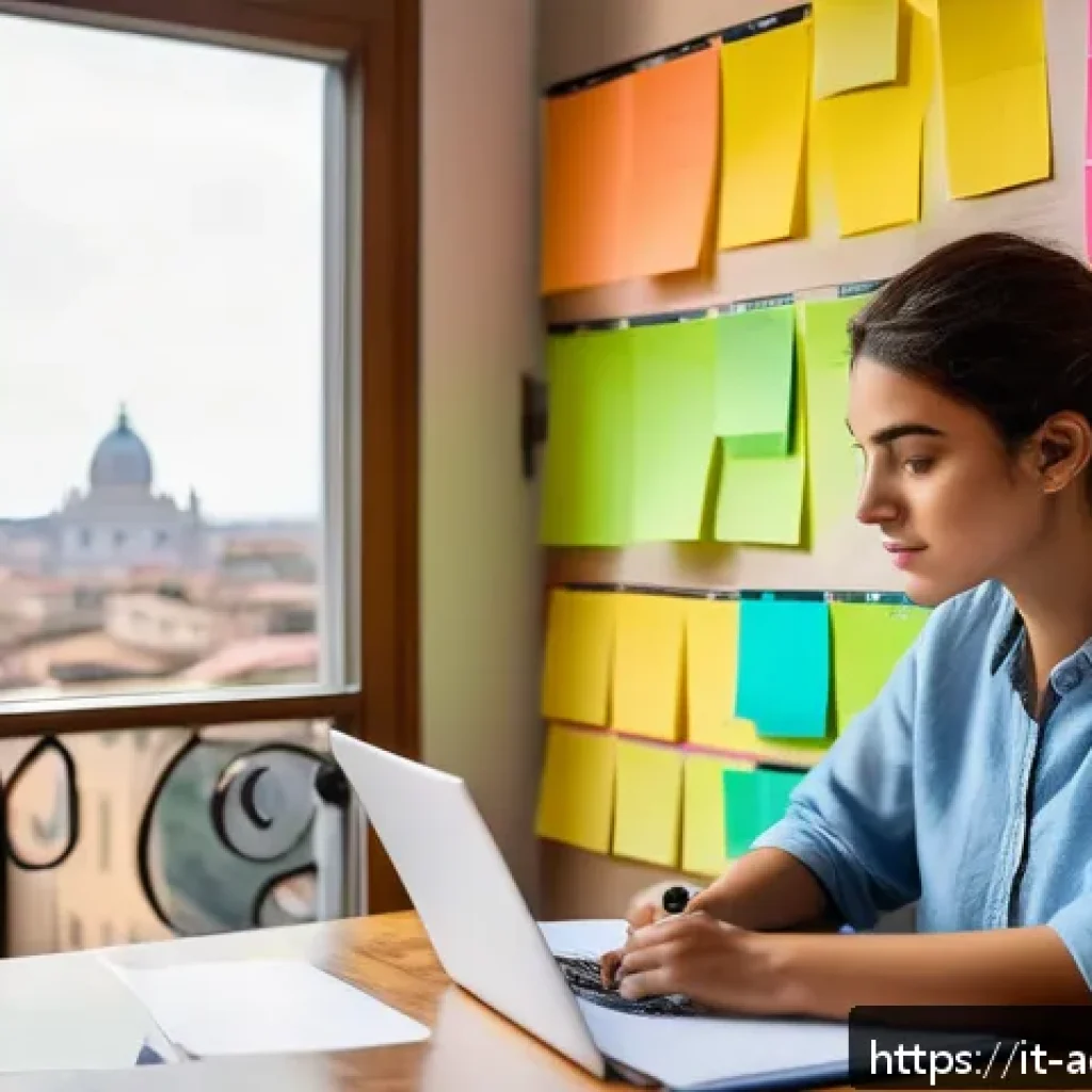 행정관리사 합격을 위한 추천 공부법 - A focused young Italian student sitting at a wooden desk in a bright, modern room with large windows...