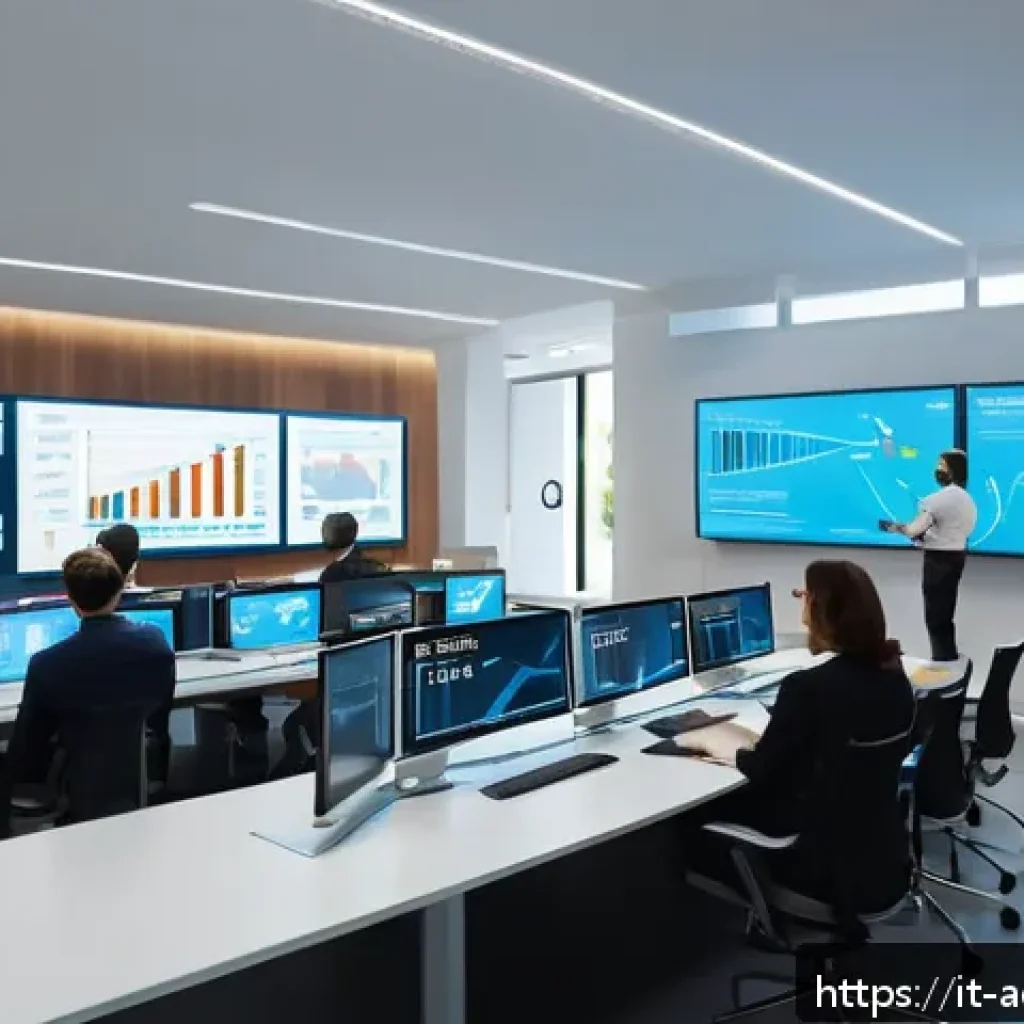 행정관리사 실무 경험 공유 - A modern Italian public administration office interior, showcasing a diverse group of employees coll...