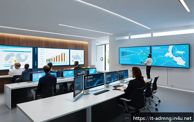 행정관리사 실무 경험 공유 - A modern Italian public administration office interior, showcasing a diverse group of employees coll...