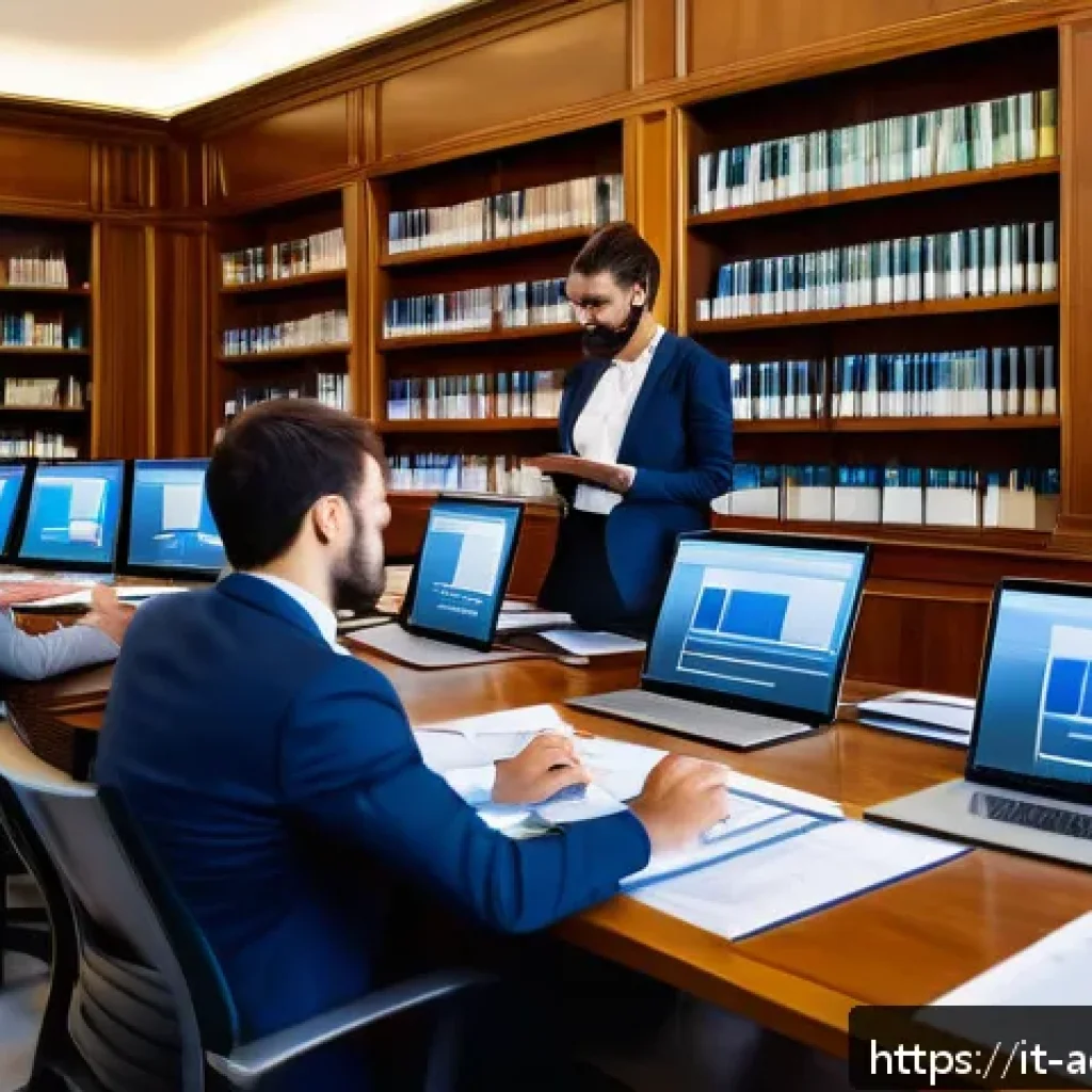 행정관리사와 유사 자격증 비교 - A modern Italian public administration office scene showing a diverse group of professionals collabo...