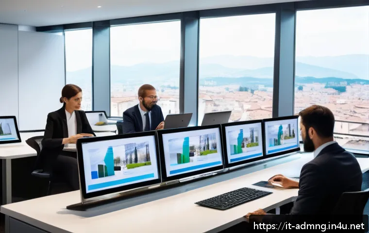 행정관리사와 공공기관 취업 - A modern public administration office scene in Italy, featuring a diverse group of professional adul...