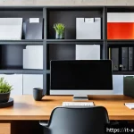 행정관리사 필수 노하우 공개 - A modern Italian office environment featuring a professional administrative worker sitting at a slee...