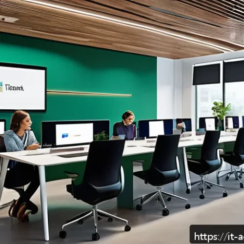 행정관리사와 조직 내 커뮤니케이션 - A modern Italian public office interior featuring diverse employees engaged in digital communication...