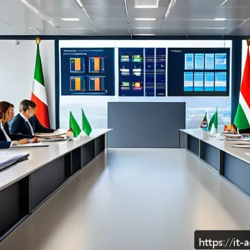 행정관리사와 공무원 업무 차이 - A modern Italian public administration office scene showing a diverse group of administrators and st...