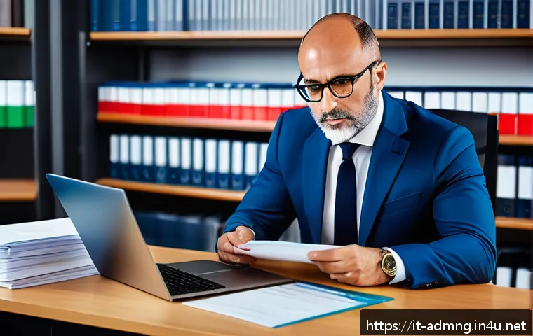 행정관리사 초보자 필수 정보 - A professional Italian public administrator in a modern office setting, wearing business attire and ...