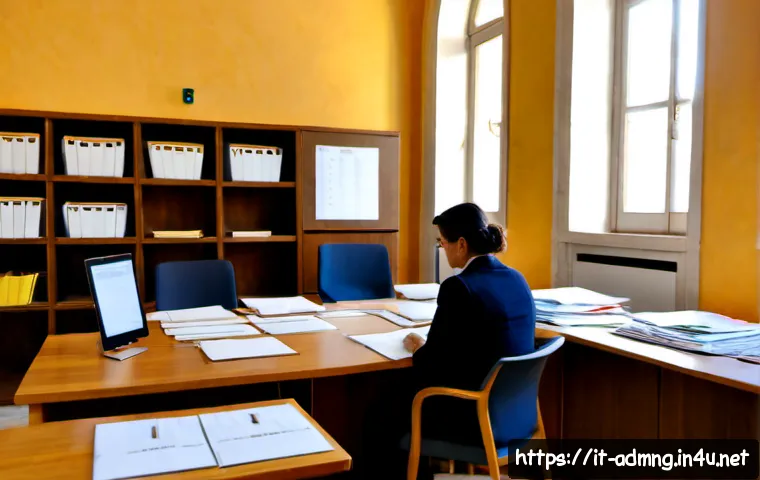 Home 17 행정관리사 자격증 활용 직업 - Photorealistic Italian administrative coordinator in a bright municipal office in Rome, professional...