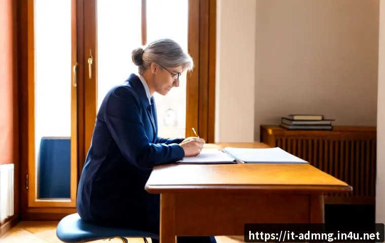 행정관리사 시험 패턴 및 경향 분석 - Photorealistic Italian civil service exam preparation scene, focused middle-aged candidate studying ...